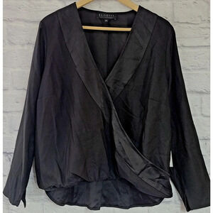 Eloquii Faux Wrap Blouse Top Women's 14 Black Long Sleeve Hi-Low Hem Career New